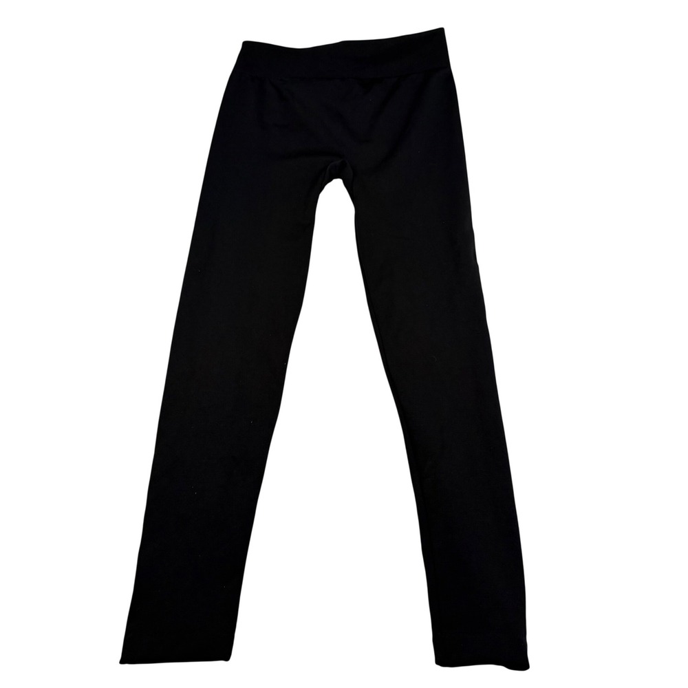 HUE Black Fleece Lined Leggings Womens Size M/L Solid Slim Fit Elastic Waist - Picture 2 of 9